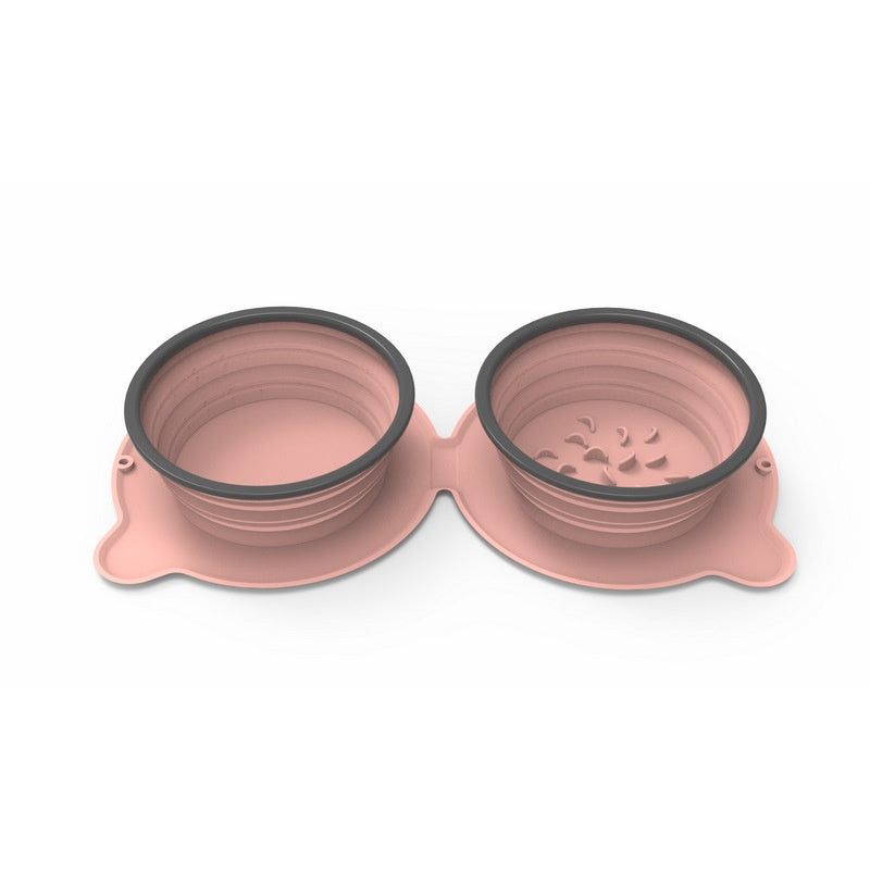 Portable Silicone Double Dog Food Bowls - Foldable Non-Slip Cat Feeding Bowl for Travel and Outdoor Use