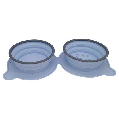 Portable Silicone Double Dog Food Bowls - Foldable Non-Slip Cat Feeding Bowl for Travel and Outdoor Use