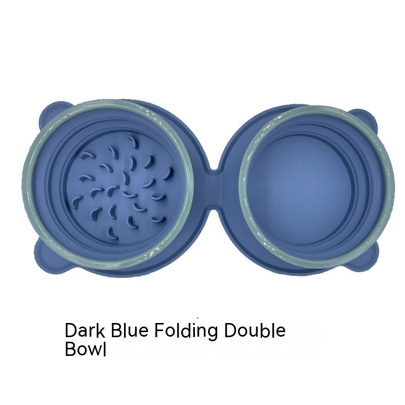 Portable Silicone Double Dog Food Bowls - Foldable Non-Slip Cat Feeding Bowl for Travel and Outdoor Use