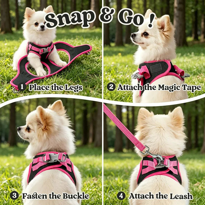 Dog Harness and Leash Set, Soft and Breathable Puppy Vest, Reflective Pet Harness for Night Use, Suitable for Small Dogs
