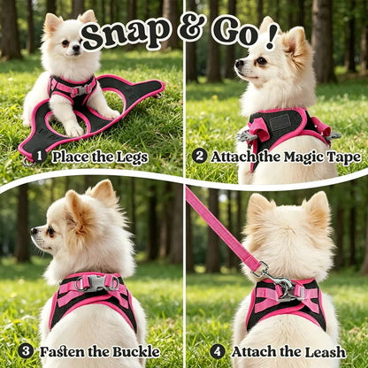 Dog Harness and Leash Set, Soft and Breathable Puppy Vest, Reflective Pet Harness for Night Use, Suitable for Small Dogs