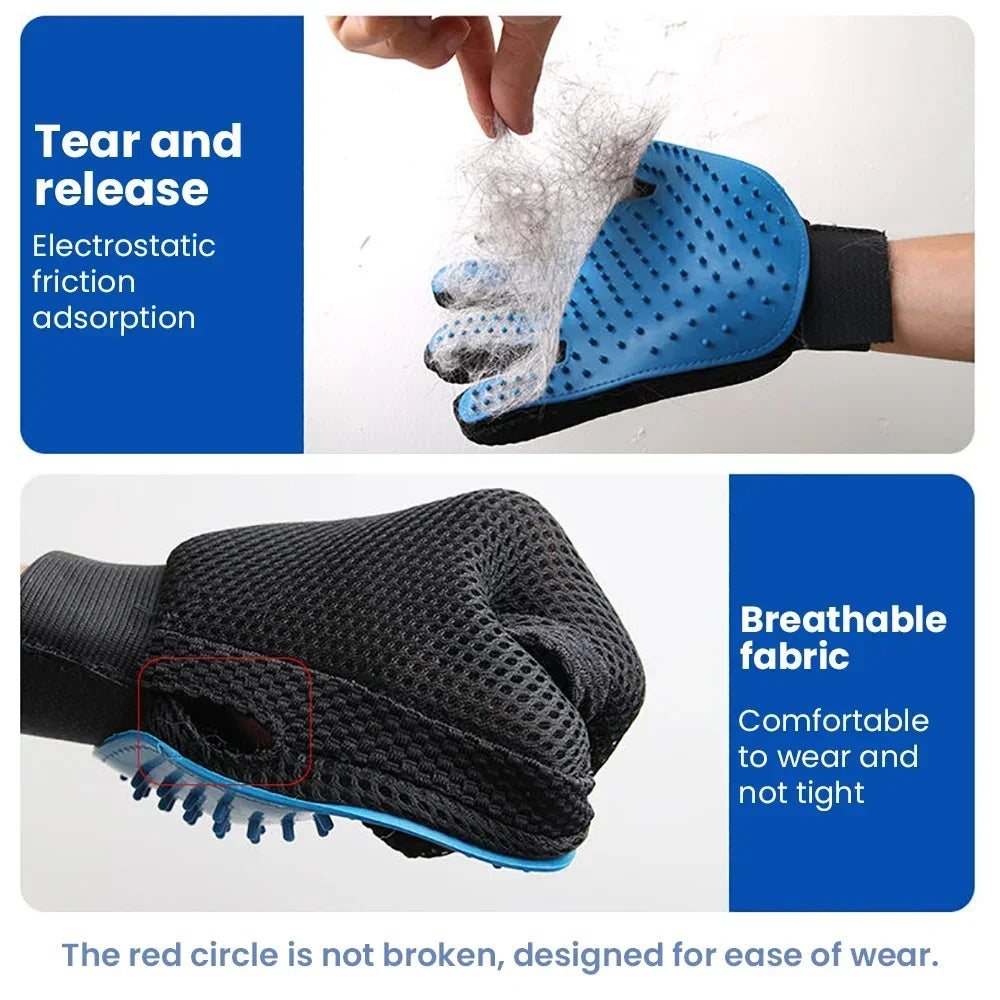 2 in 1 Pet Grooming Glove Brush Hair Remover Massage Comb for Dogs and Cats Efficient Shedding Fur Removal Pet Care Accessory